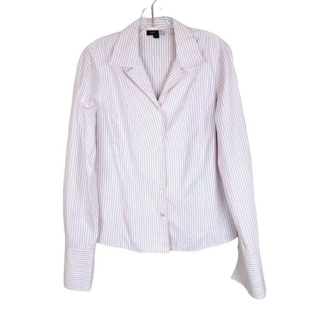Saks Fifth Avenue Classic Pink Blue Stripes Button Down Long Sleeve Shirt Size 8